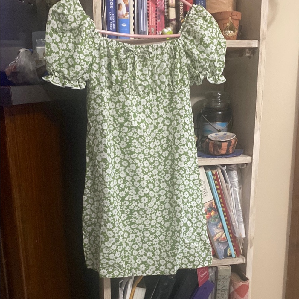 Green Floral Kids Casual Dress